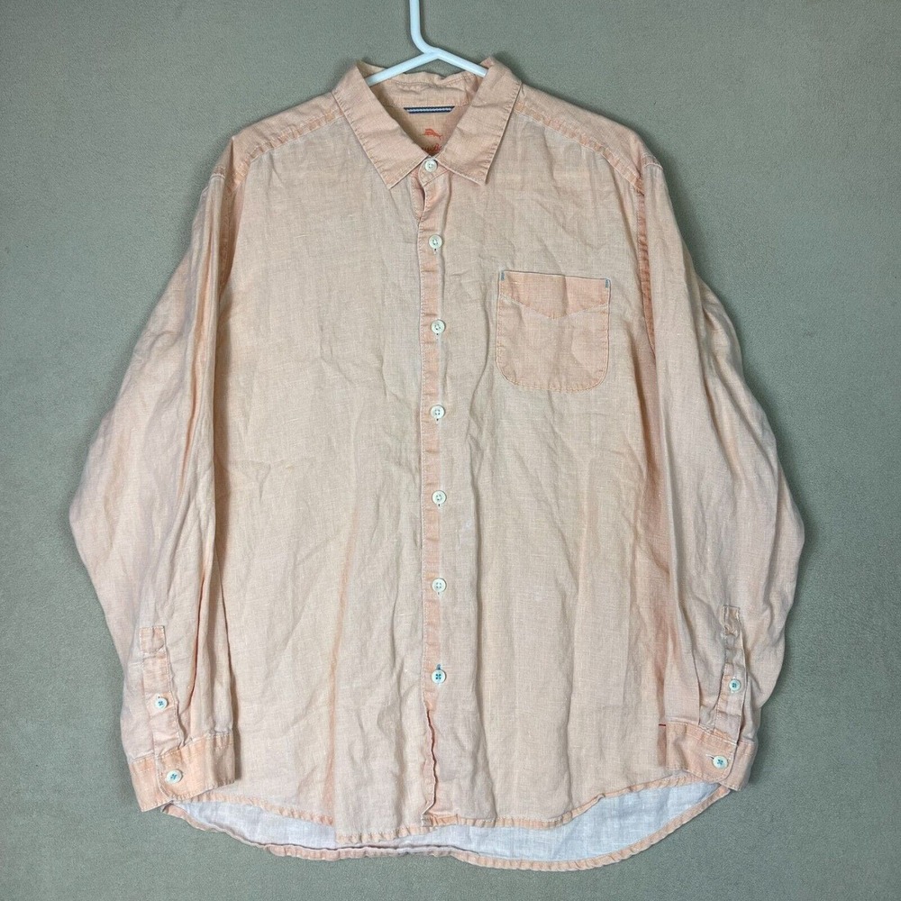 Tommy Bahama Shirt Mens Extra Large Peach Marlin Beach Golf Long Sleeve Adult